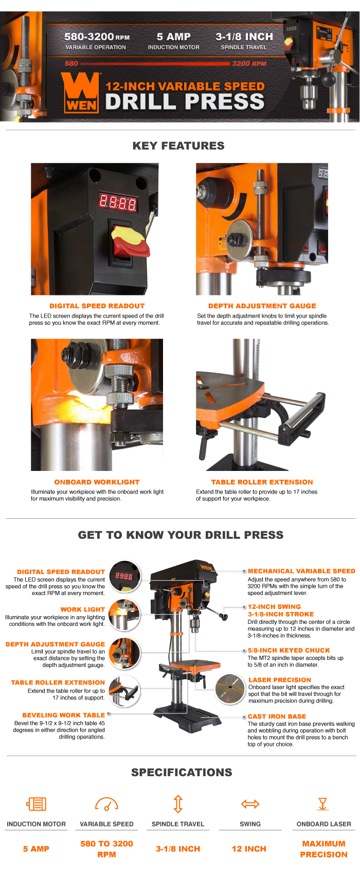 WEN 12 in. Variable Speed Drill Press4214 The Home Depot